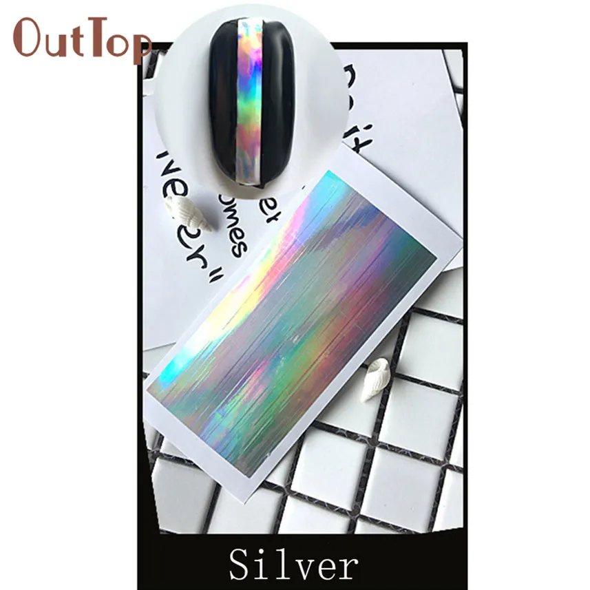 

OutTop 1pc Multiple-Use Nail Art Gold Silver Stencil Stickers Glue Manicure Decor H30425