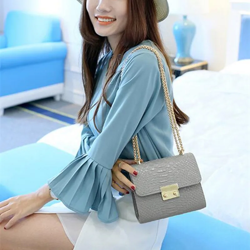 COOL WALKER Alligator Crocodile Leather Mini Small Women Crossbody bag chain women's handbag messenger shoulder bag with Pink