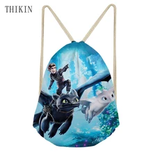THIKIN спортивные сумки для подростков, Как приручить дракона, с принтом, маленькая школьная сумка, рюкзак для детей на день рождения, Сумка с завязками, пляжная сумка