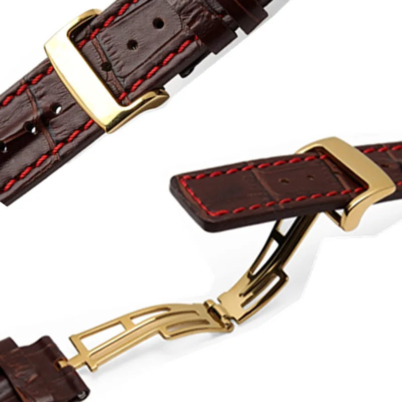 Для Audemars 100% Новый 26x18 мм коричневый красный линия Натуральная кожа часы ручной