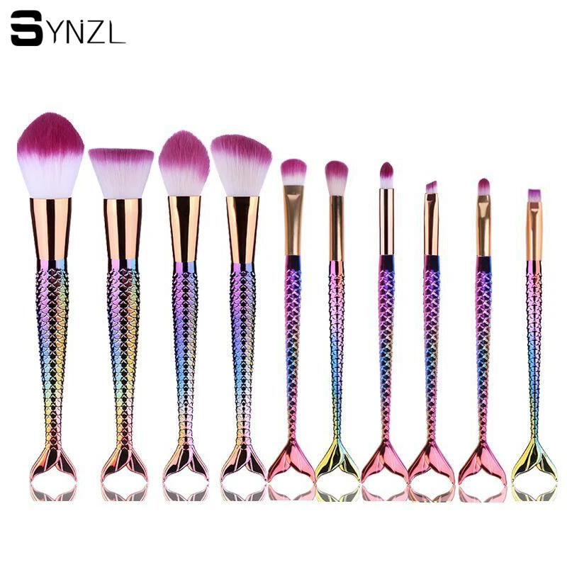 10pcs 10pcs Mermaid Makeup BrushesPowder Concealer Foundation eyeliner
