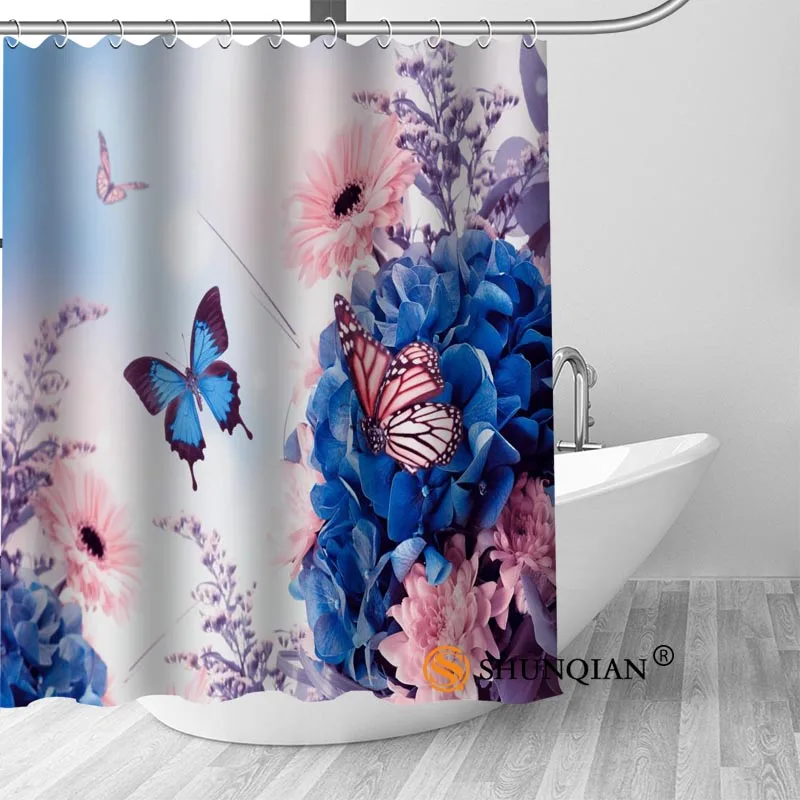 

High Quality Custom flower and butterfly Shower Curtain Hooks Mildew Resistant Bath Curtain Bathroom Decor
