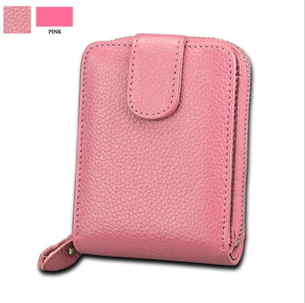 BISI GORO Unisex Genuine Leather Card Holder ID Credit Card Case Driver's License Wallet High Capacity Female Credit Holde - Цвет: pink KB10