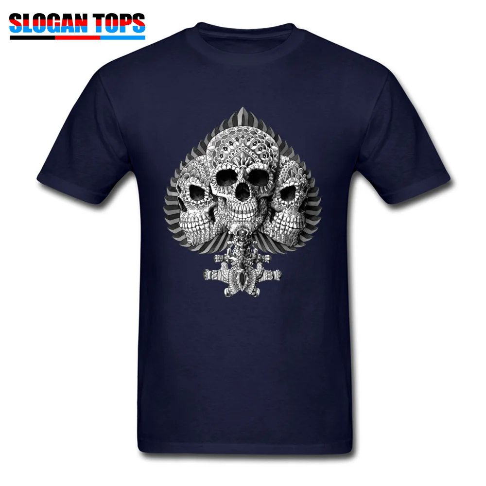 Prevalent Men's Tees Skull Spade 6396 Personalized T Shirts 100% Cotton Short Sleeve Design T-shirts Round Neck Skull Spade 6396 navy