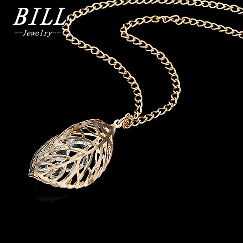 

N2095 Hollow Leaf Pendant Necklace For Women Crystal Collares Bijoux For Women Colier Fashion Jewelry 2018 HOT Selling
