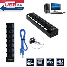 7-Порты и разъёмы USB 2,0 мульти Зарядное устройство Hub + высокоскоростной адаптер кабель сплиттер на переключатель включения/выключения для ноутбука/ПК
