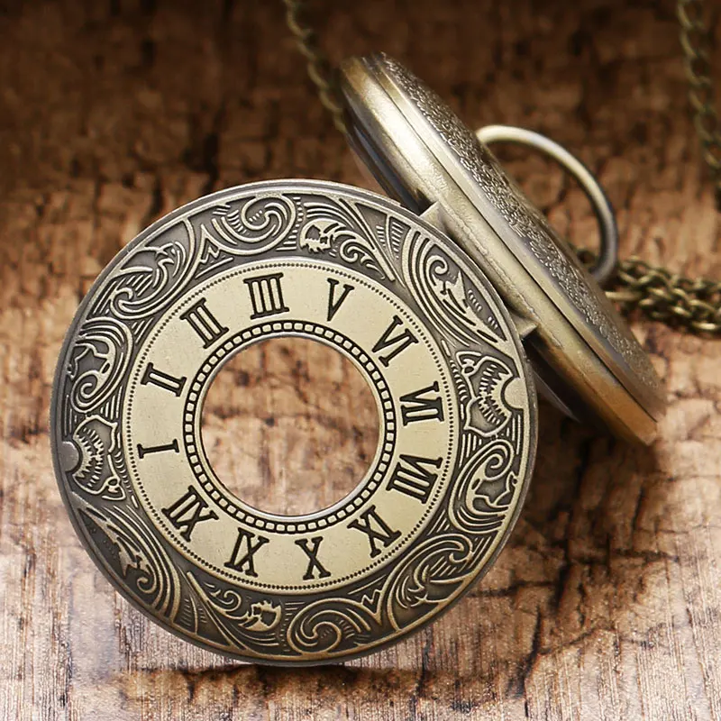 Стимпанк винтажные бронзовые римские цифры резной корпус античный ретро кварцевые карманные часы длинное ожерелье с подвеской цепочка для мужчин и женщин подарок