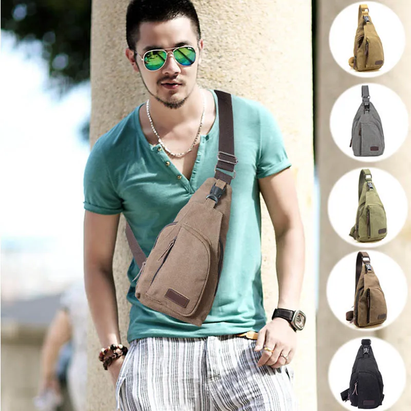 

Man Military Messenger Casual Travel Hiking Chest Bag Canva Crossbody Back Pack Men's Shoulder Bag
