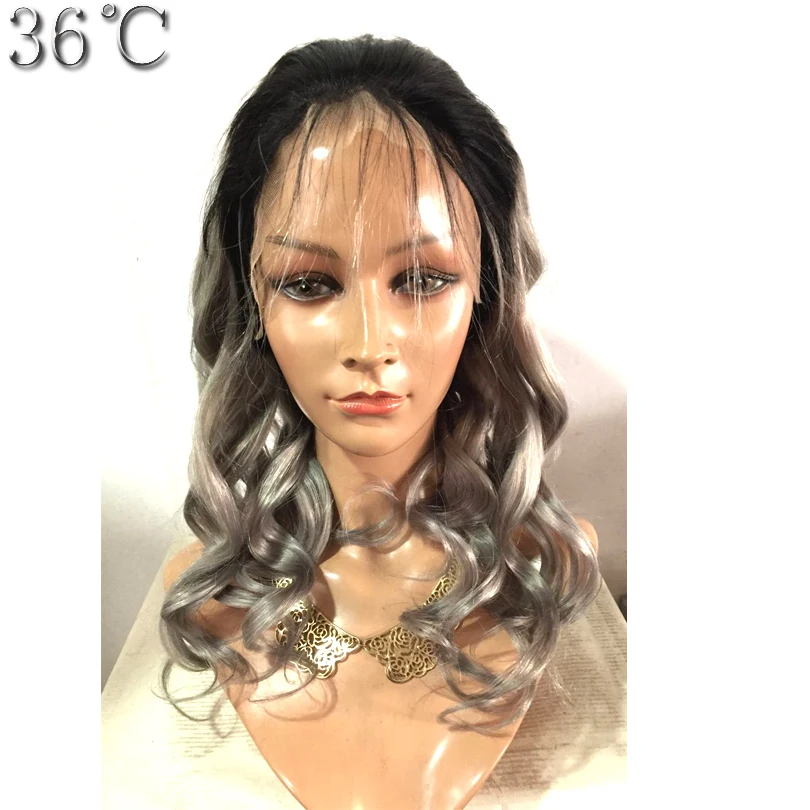 

36C ombre glueless full lace wig non-remy hair Brazilian side part silver grey human hair wig with natural hairline baby hair