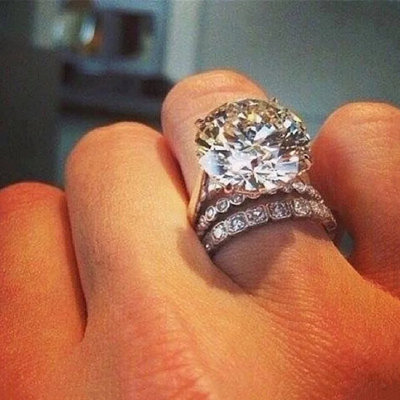Дизайн кольца Показать элегантный темперамент ювелирные изделия для женщин девушек белое серебряное заполненное обручальное кольцо - Цвет основного камня: SET 4