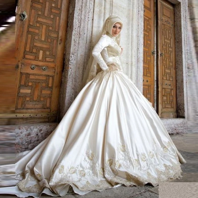Islamic Turkish Wedding Dresses With Hijab Muslim Women Bridal Gowns ...