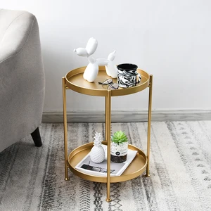 Nordic Coffee Table Iron Small Side Table Double-layer Tray Tea Coffee Table Living Room Furniture Sofa Side Mini Round Table