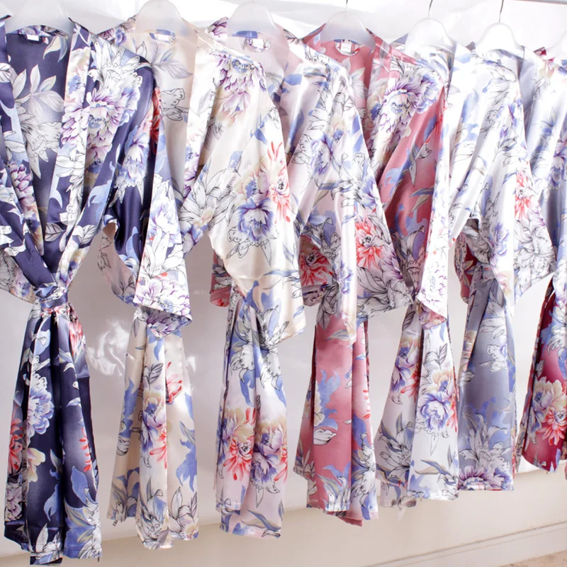 

Floral silk robe wedding robe bridal robe lady night gown sleepwear bath robe Bridesmaid Robe Bride Robes A2340