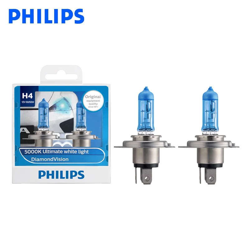 

Philips H4 9003 12V 60/55W P43t Diamond Vision 5000K Super White Light Halogen Hi/lo Beam Car Headlight 12342DV S2 , Pair