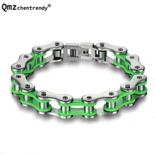 Нержавеющая сталь цвета Мотоцикл Байкер цепи браслеты зеленый и красный и оранжевый цвета Велосипед Байкер цепи браслеты для девочек браслеты для мальчиков