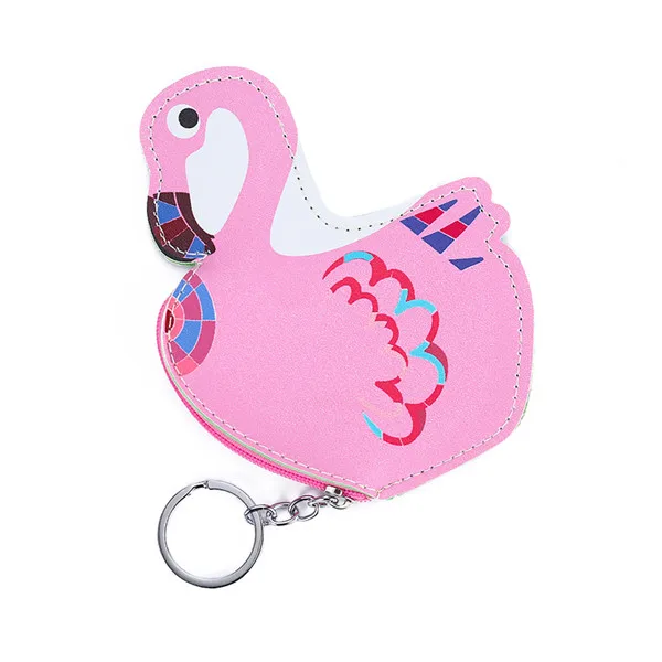 Забавный мультяшный мини-кошелек для девочек, брелок для ключей, держатель для карт, кожаный чехол для автобуса, камеры, улыбки, помады, кошелек на молнии, детский кошелёк - Цвет: flamingo