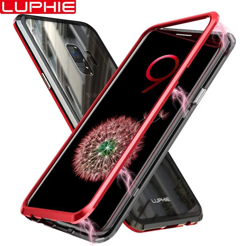 

LUPHIE Original Brand-New Magnetic Case for Samsung Galaxy S9 S9 Plus Aluminum Metal Frame Tempered Glass Back Cover Case