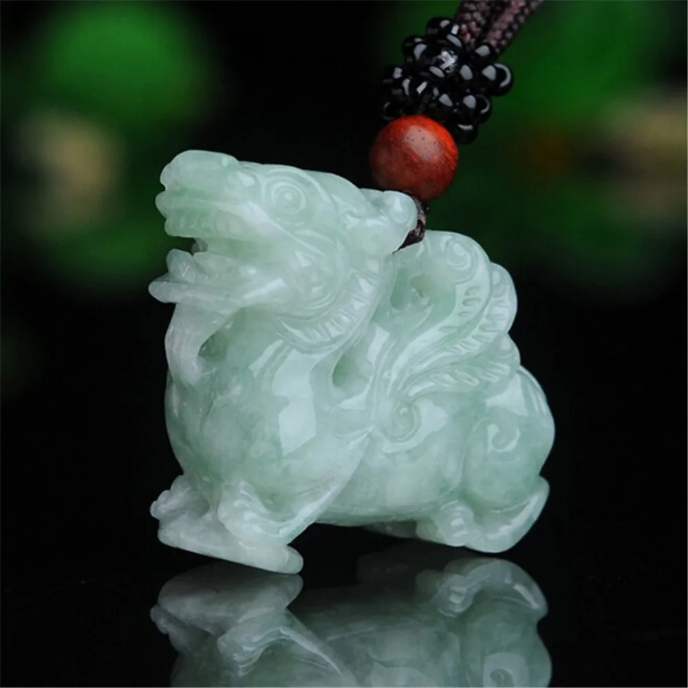 

Genuine Myanmar Jadeite Stereoscopic Pixiu Jade Pendant Kirin bring wealth & fortune Pendant Necklace for Men or Women Dropship