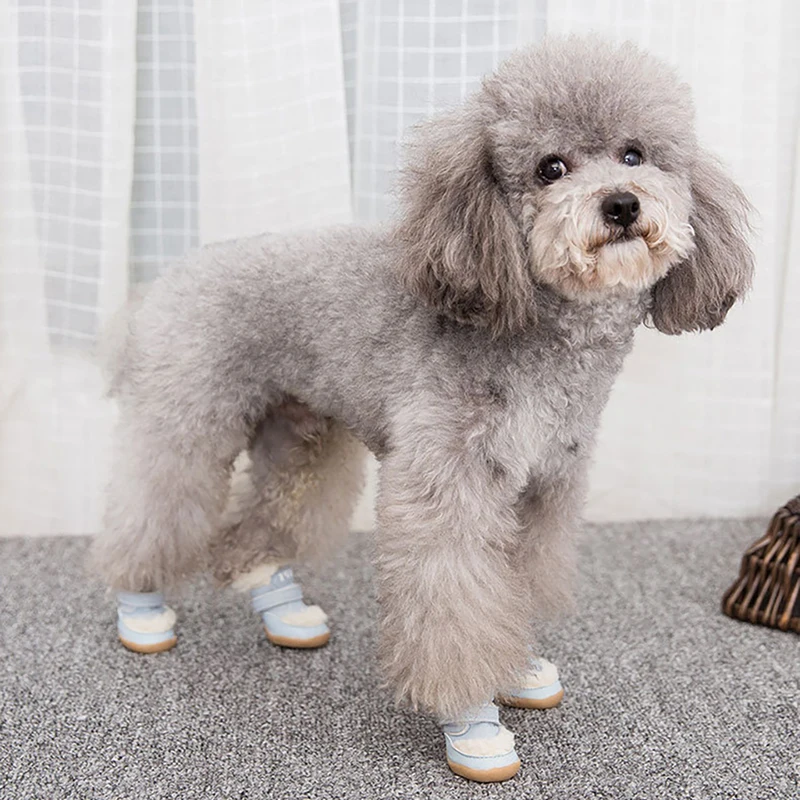Winter Warm Shoes for Dogs 4Pcs/Set Cute Dog Boots Snow Walking Cotton