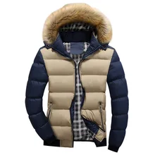 Thick Fake Fur Hooded Collar Winter Men Cotton Parka Coat Zipper Pockets Contrast Color Koreanb Casual Man Warm Jacket Cloak 4XL