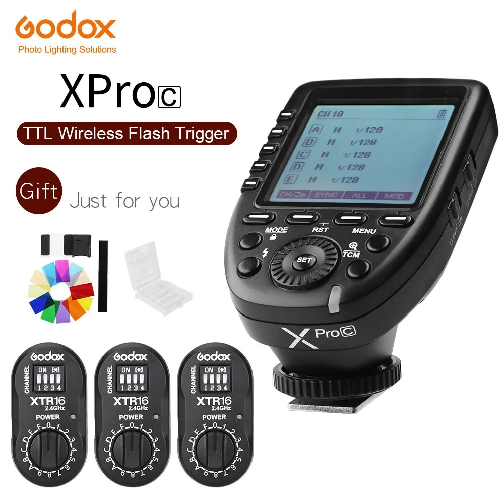 GODOX XPro-C E-TTL 2,4G Беспроводная Высокоскоростная синхронизация 1/8000s X система высокоскоростная вспышка триггер+ 4x XTR-16 для камер Canon EOS - Цвет: Xpro-C add 3x XTR-16