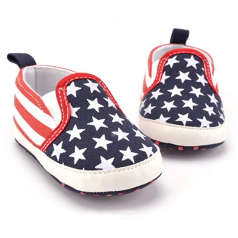 Нескользящая детская обувь для малышей с изображением американского флага, детская обувь для малышей с принтом белой звезды, детская противоскользящая обувь, обувь для первых шагов на мягкой подошве