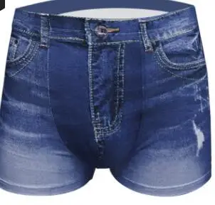 Брендовые мужские боксеры из эластичного хлопка, сексуальное мужское нижнее белье, джинсы с принтом, мужское нижнее белье, мужские трусы шорты с u-образной выпуклой сумкой для геев#06 - Цвет: blue