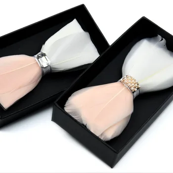 

Hlinayi Men's fashion personality feather bow tie handmade high-end PU leather bow tie