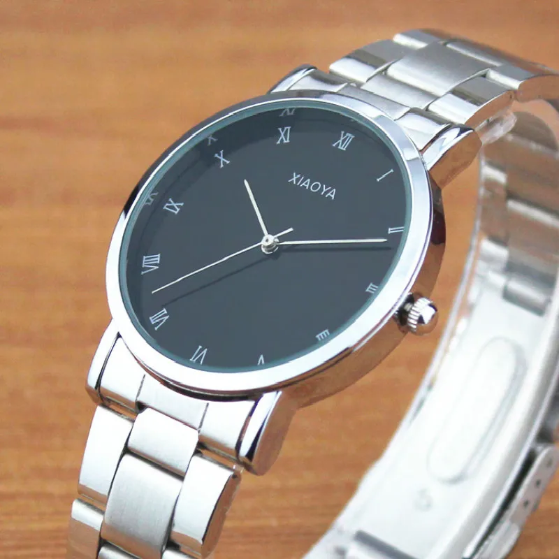 

XIAOYA Watch men Full stainless steel White Black Dial Roman Number Life Waterproof Hands Clock Business Dress Sport Wristwatch