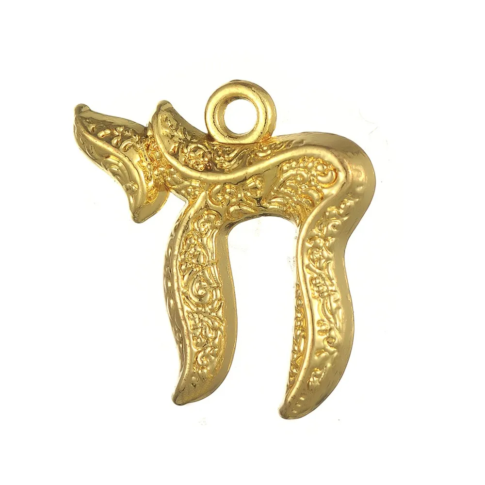 10pcs Charms Classic Jewish Hebrew Chai 17.5x19mm Gold Pendant Classic