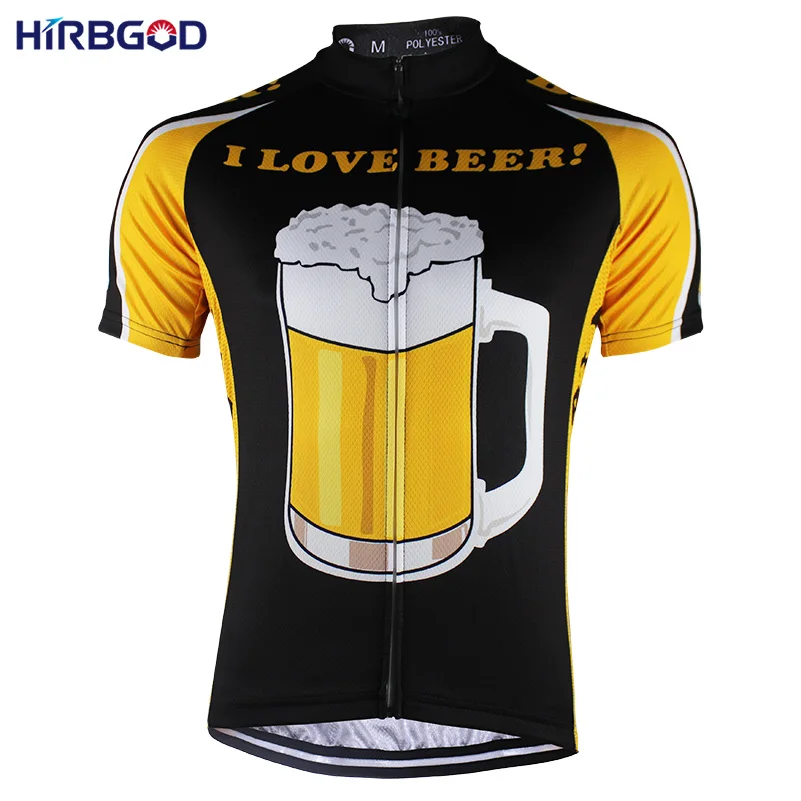 HIRBGOD Men's Short Sleeve Cycling Jersey I Love Beer Bike Clothes