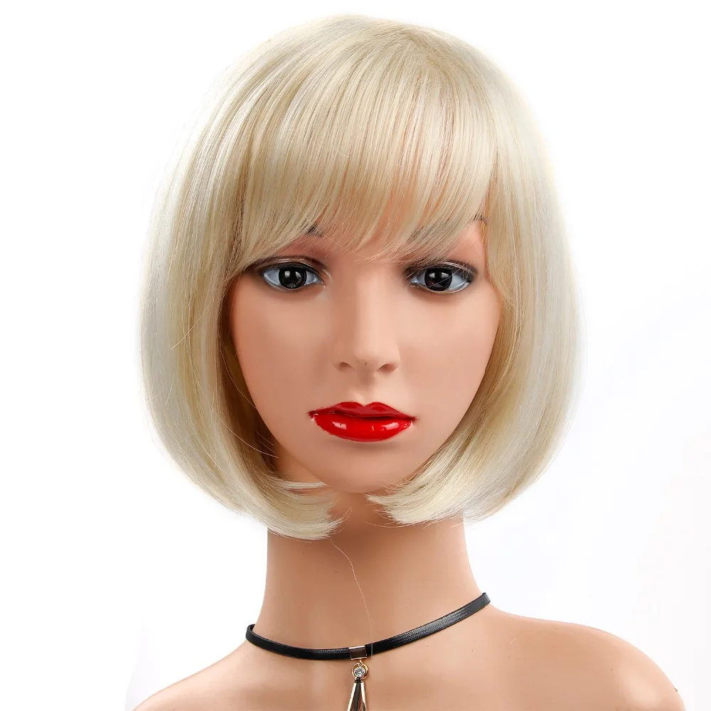 Peruca Sintética Reta Cabelo Bob Corte com Franja Resistente ao Calor Loira Capless Perucas Naturais de Cabelo para Mulheres Curtas para Mulheres 3 sem tampa natural perucas de cabelo curto das mulheres