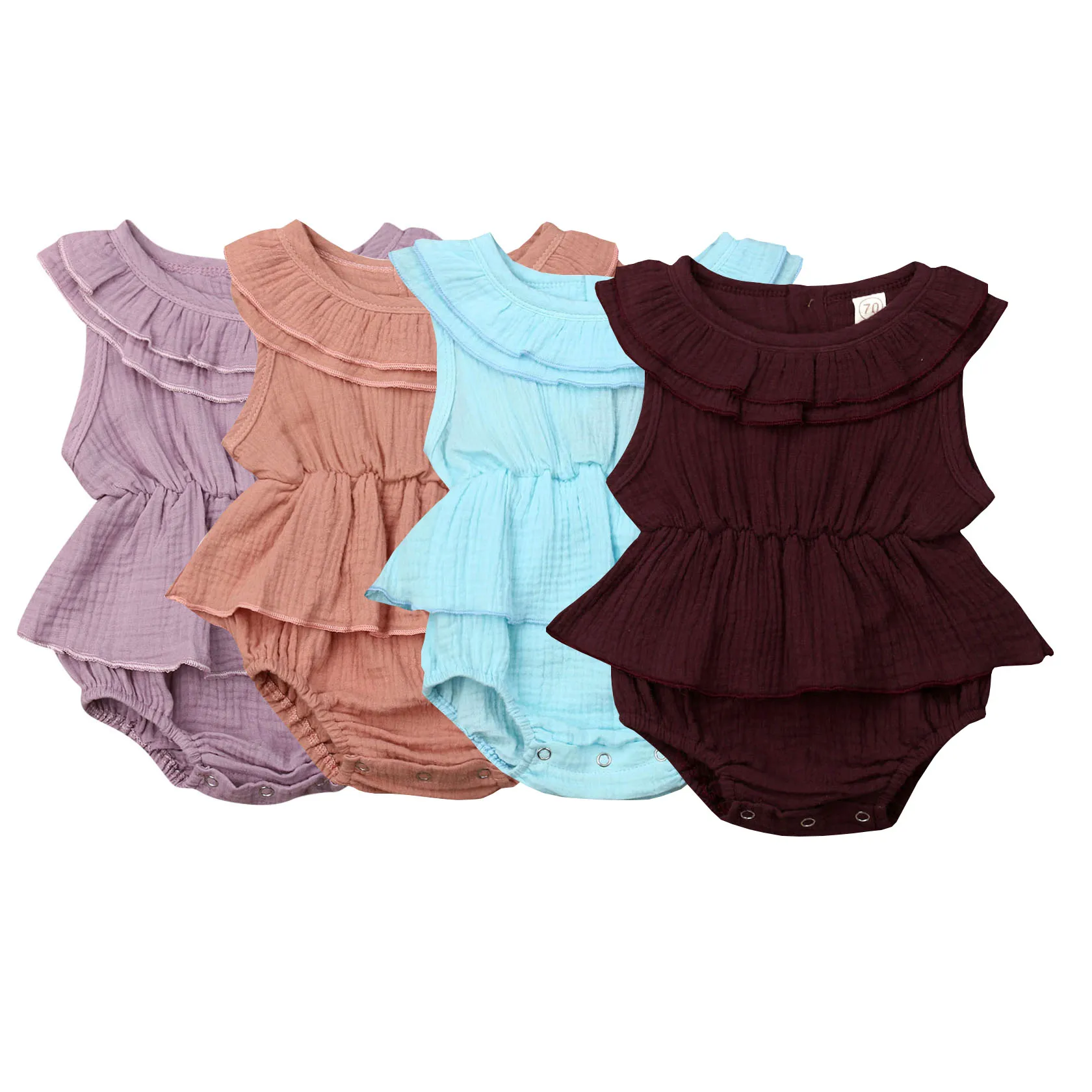 

Cute Newborn Baby Girls Boys Ruffle Solid Jumpsuit Ruffles Sleeveless Bodysuits Outfits Sunsuit