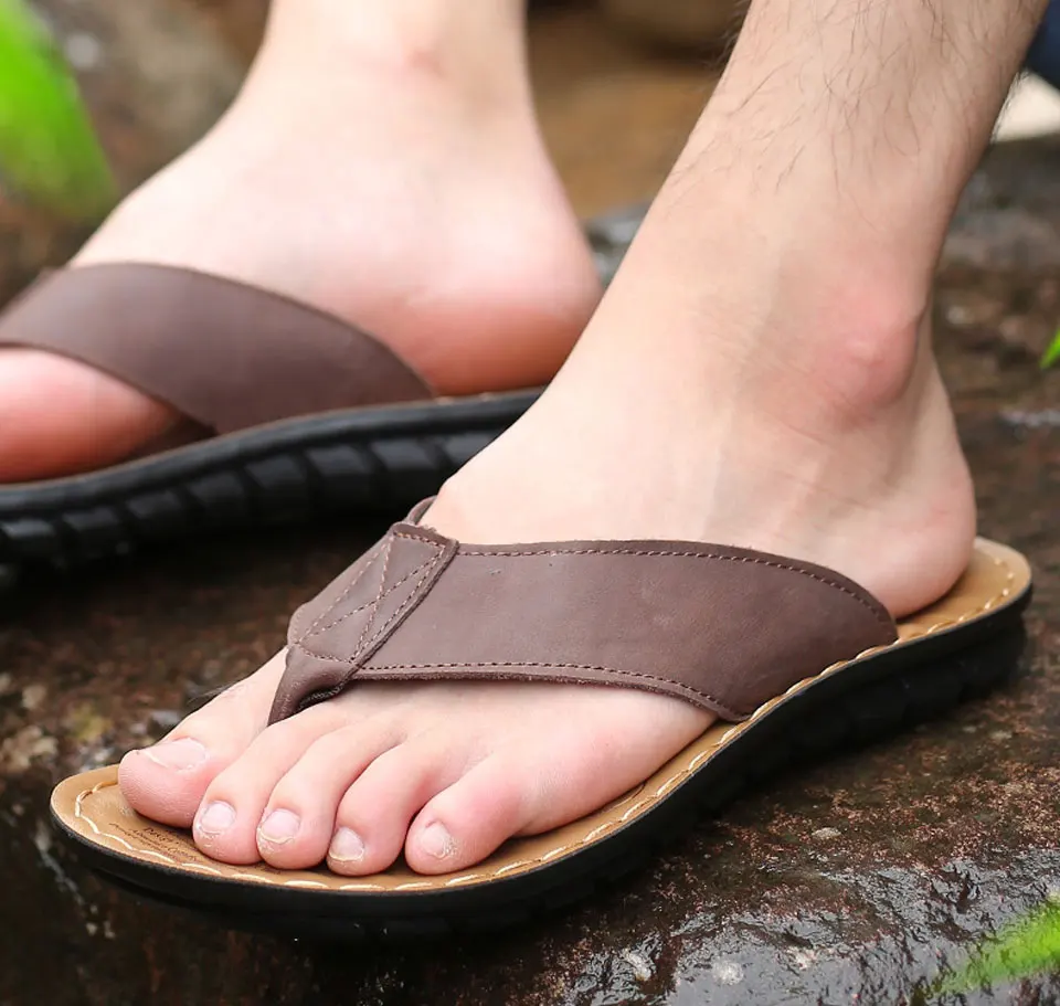 ZJNNK/мужские тапочки из коровьей кожи; модные Вьетнамки с мягкой подошвой; модные мужские летние туфли; Прямая поставка
