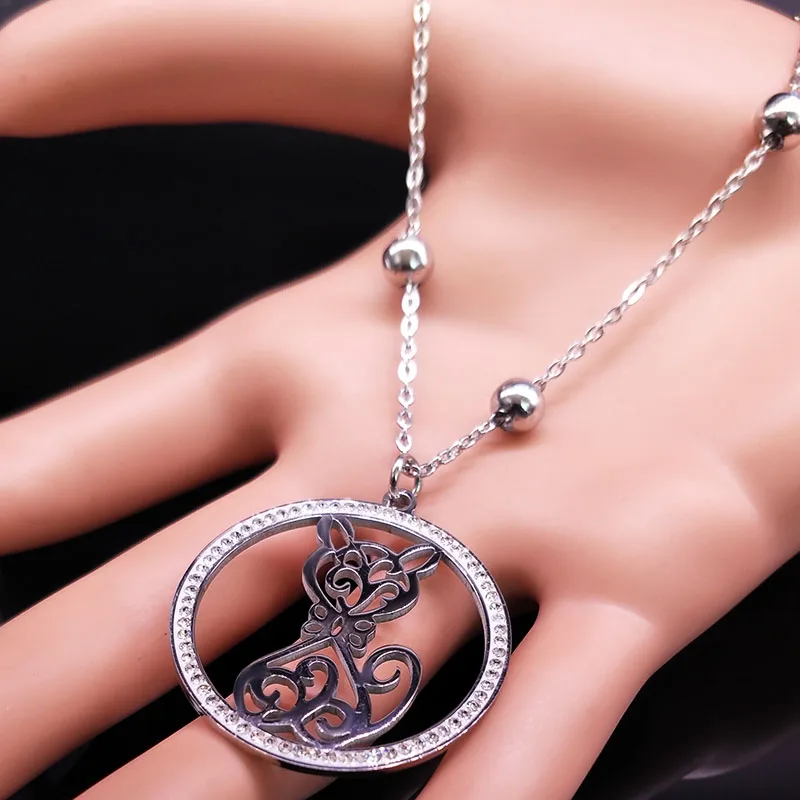 Новинка, модное ожерелье из нержавеющей стали с кошачьими кристаллами для женщин, серебряное массивное ожерелье, ювелирное изделие для женщин N18408