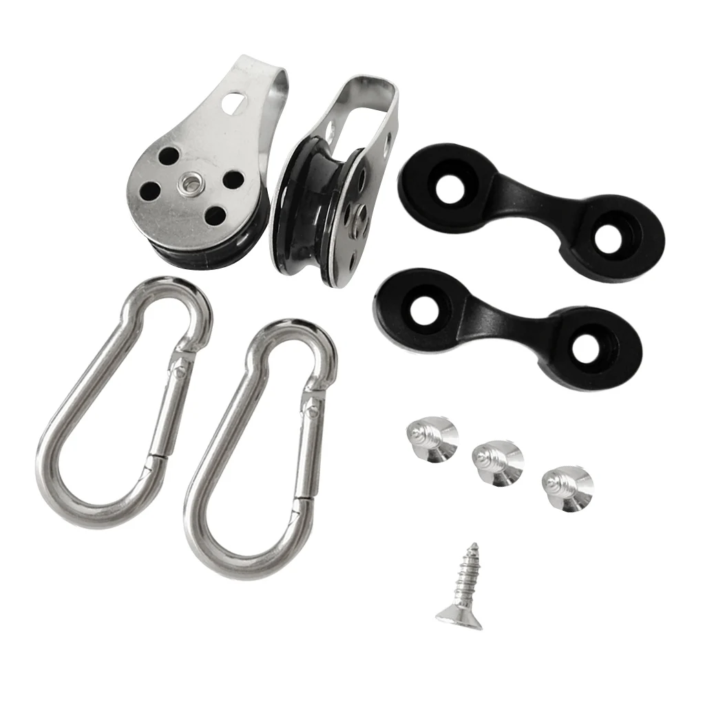 Kayak Canoe Anchor Trolley Kit 304 Stainless Steel 2pcs Pulleys & 2pcs
