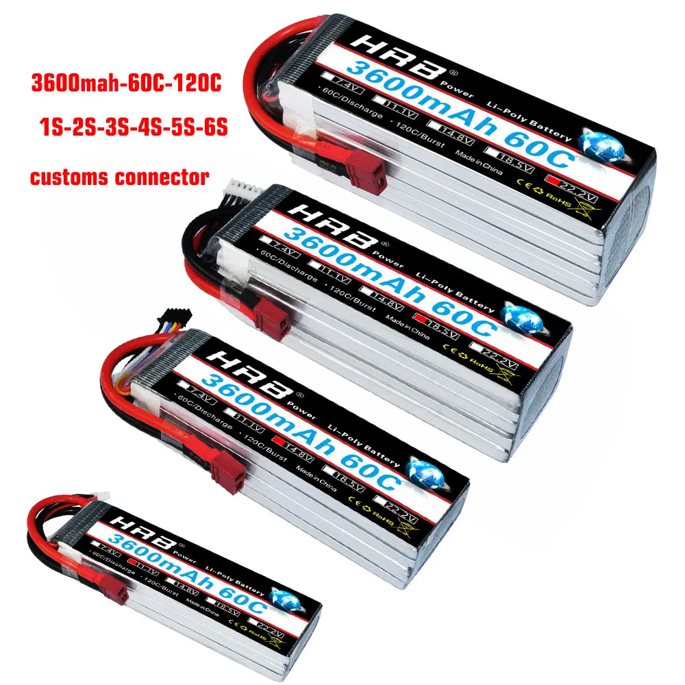 

HRB RC 1S 2S 3S 4S 5S 6S Lipo Battery 22.2V 3600mAh 60C 120C 7.4V 11.1V 14.8V 14.8V 18.5V For Align TREX 500 600E Helicopter