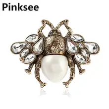 Multi-camada personalidade inseto anel de cristal abelha abertura anel vintage simulado pérola anéis para mulher jóias acessórios