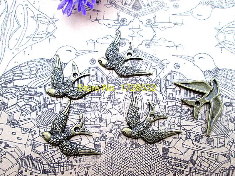 

25pcs--Swallow bird charms, Antique bronze tone Cute Lovely Bird charm Pendants,Sparrow Charms, DIY Supplies 17x25mm