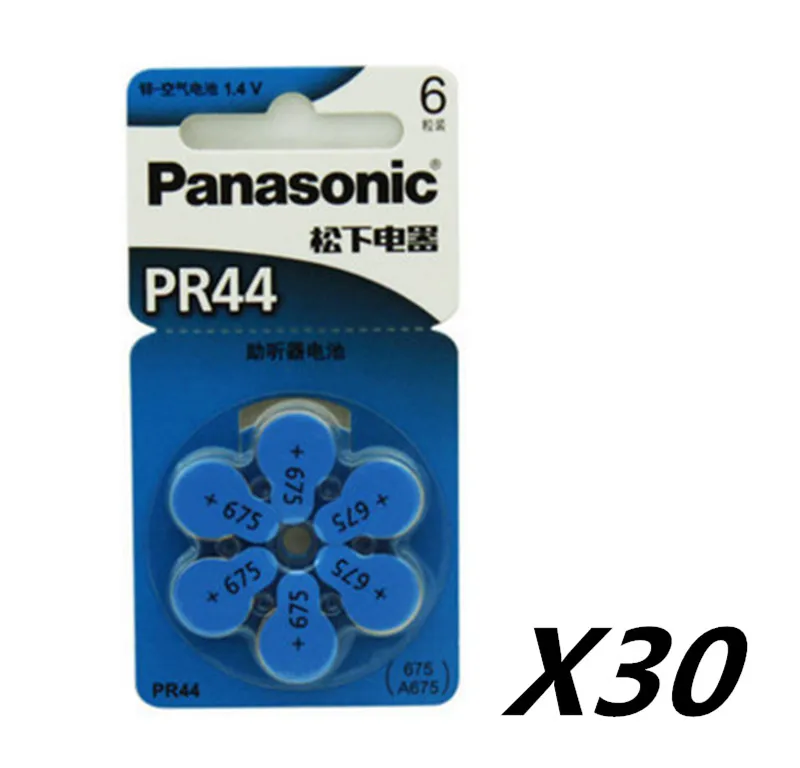 30 шт./5 упаковок батарейки для слуховых аппаратов Panasonic 675 A675 | Электроника