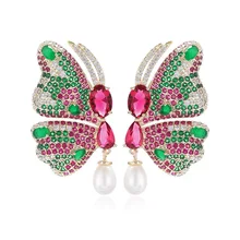 XIUMEIYIZU Роскошные Винтажные Ювелирные изделия насекомое бабочка микро проложить многоцветный кубический цирконий камень серьги для женщин