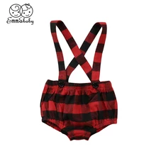 Милый клетчатый комбинезон для новорожденных девочек, подтяжки в клетку, шорты, брюки с подтяжками