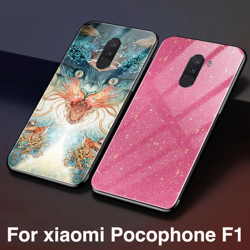 

For Xiaomi Pocophone F1 Case Tempered Glass Hard Back Cover PocophoneF1 Case Soft Bumper shell Poco phone F1 F 1 glass Fundas
