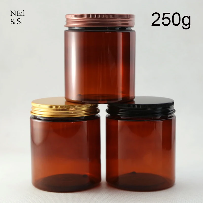 Brown Plastic 250g Cosmetic Cream Bottle Refillable Body Lotion Jar