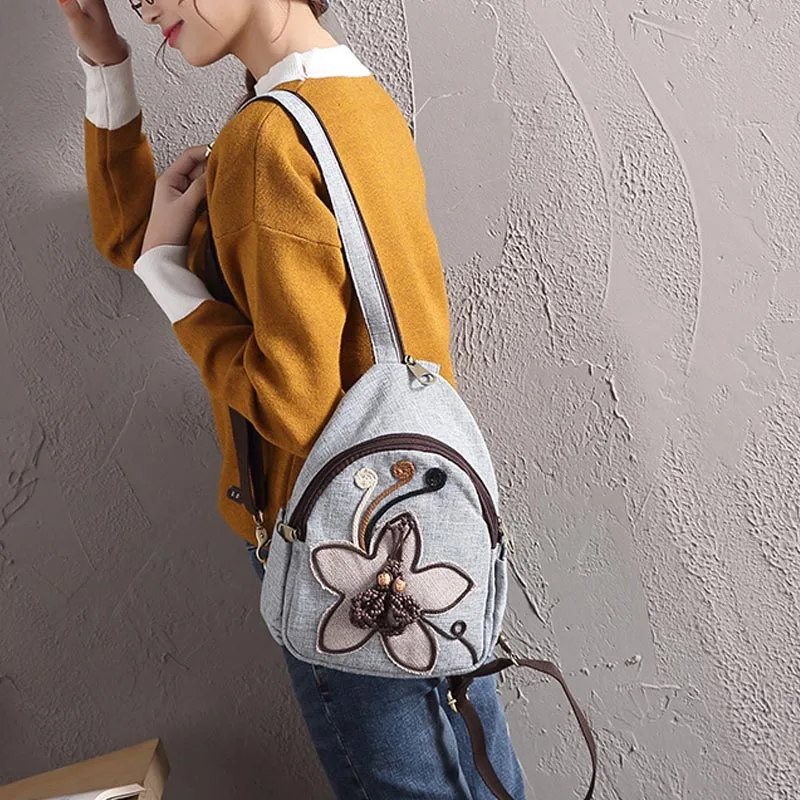 

National Style Literature and Art Backpack Canvas Handmade Embroidery Bookbag Lady Student Backpacks Fashion Chest Pack Weaving