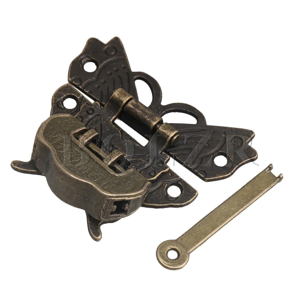 Key Antique Jewelry Box Buckle Bronze Butterfly Padlock Hasp With Lock
