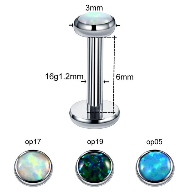 Titanium Labret Nostril Vagina CBR Piercings Opal Ear Septum Helix Cartilage Opal BCR Piercings Micro Dermal Anchor Jewelry