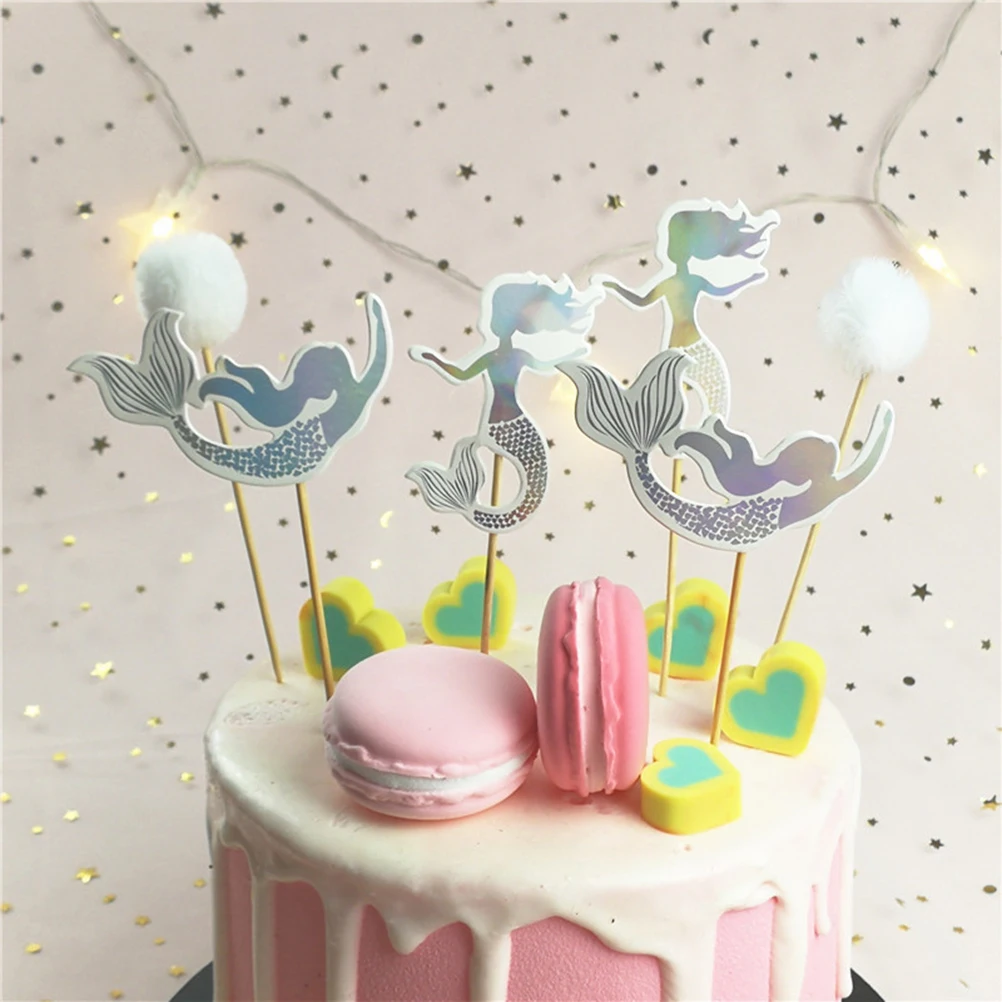 

12Pcs/Pack Beautiful Party Cake Toppers Delicate Mermaid Pattern Cake Fruit Picks Dessert Table Decorative Supplies