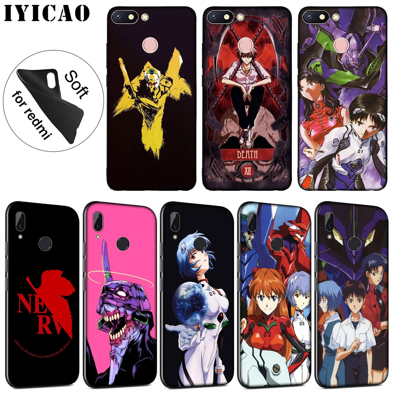 

IYICAO Neon Genesis Evangelion EVA Soft Silicone Phone Case for Xiaomi Redmi 6A 5A Note 7 4 4X 5 Plus 6 Pro Black TPU Cover