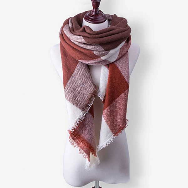 RUINPOP, Модный женский зимний шарф, роскошный клетчатый шарф, шарфы, Женский треугольный бандаж, бандаж, Женский мягкий теплый шарф - Цвет: B37